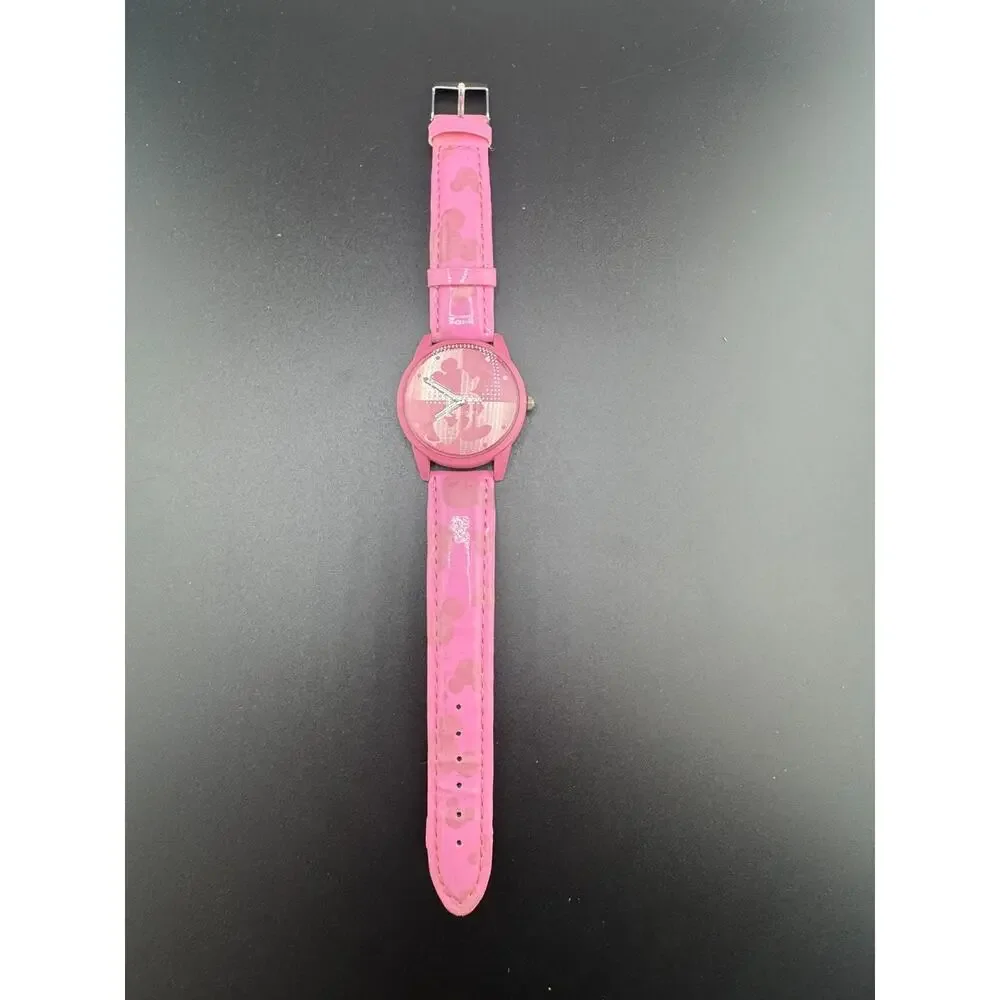 Bariho Pink Mouse Silhouette Watch Genuine Leather Band